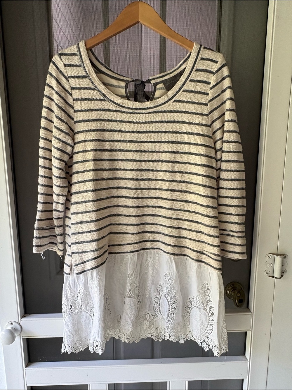 Sunday in Brooklyn -Anthropologie Striped Knit Tunic with Lace Hem